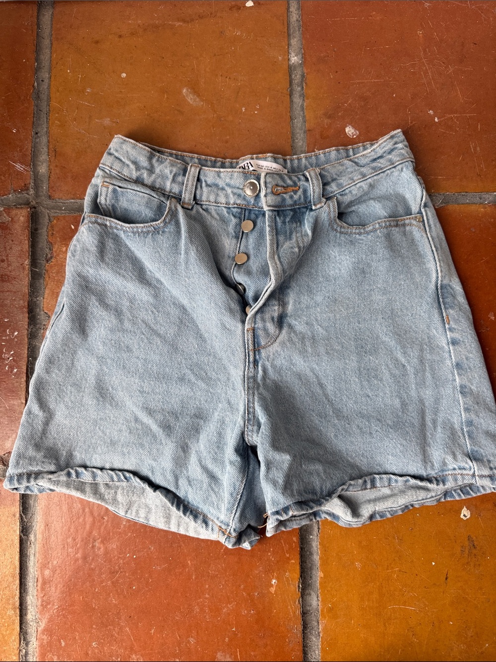 Zara Light Denim High-Waist Button-Fly Jean Shorts